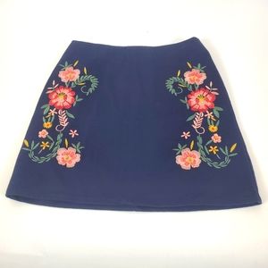 Denim Embroidered Skirt Dark blue